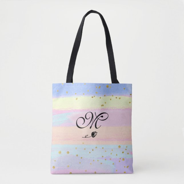 *~* Monogram Doodle Tulip Pastel Guld Glitter Tygkasse (Framsida)