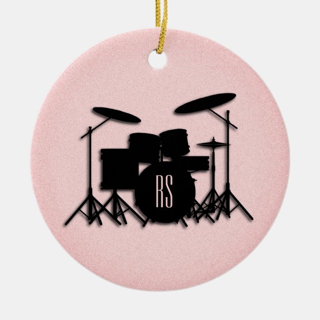 Monogram Drum Set Music Design Rosa Julgransprydnad Keramik (Framsidan)