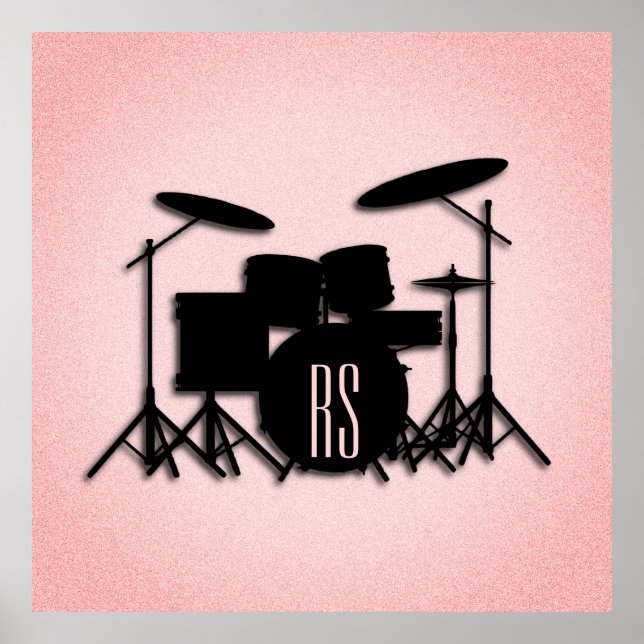 Monogram Drum Set Music Design Rosa Poster (Framsidan)