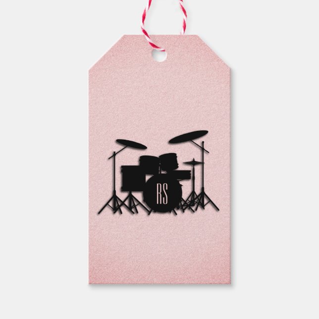 Monogram Drum Set Music Design Rosa Presentetikett (Framsidan)