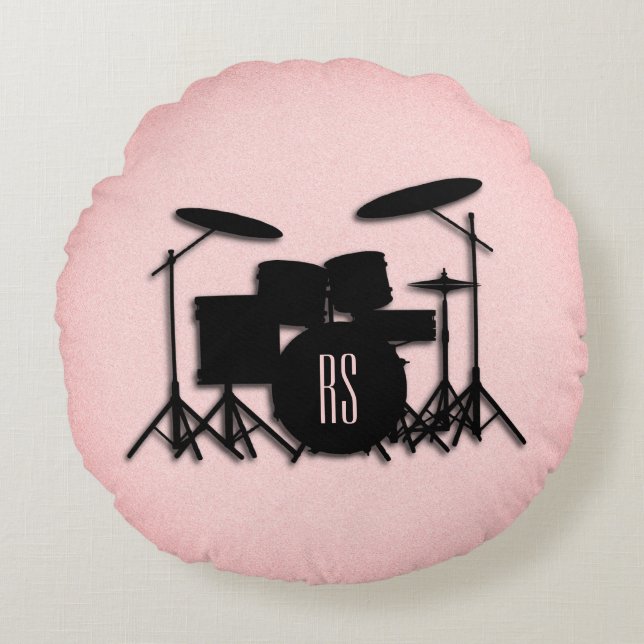 Monogram Drum Set Music Design Rund Kudde (Framsidan)