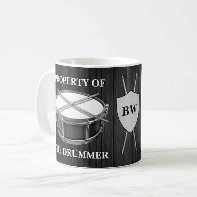 Monogram Drummer Snare Drum Drumsticks Music Mugg (Framsida vänster)