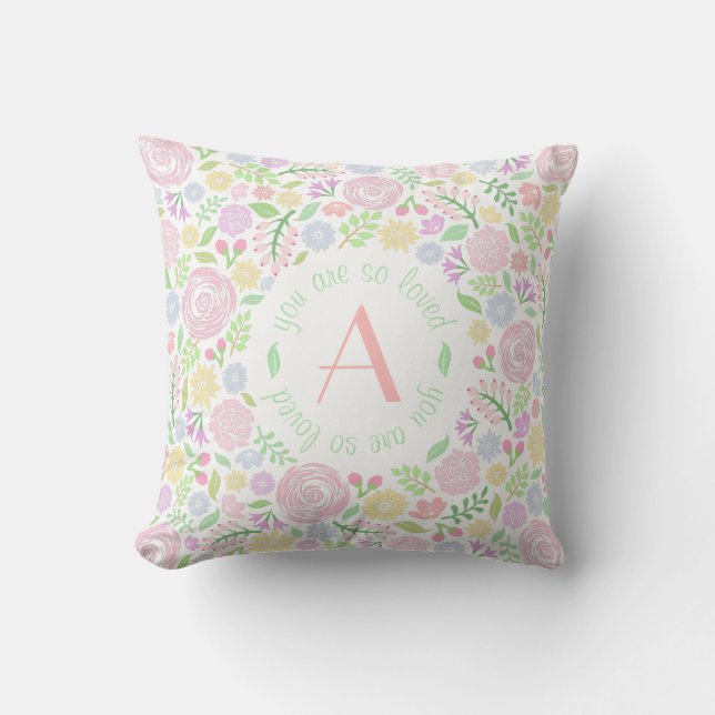 Monogram du är så älskad i Flicka Pillow Kudde (Framsida)