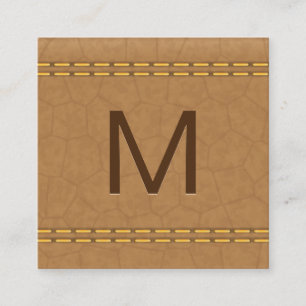 Monogram Dubbelstygnat Tan läder Fyrkantigt Visitkort