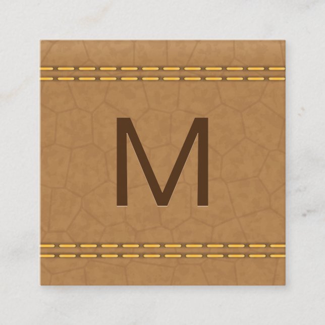 Monogram | Dubbelstygnat Tan läder Fyrkantigt Visitkort (Framsida)