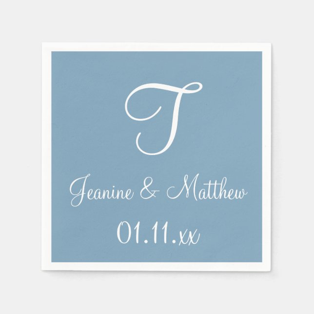 Monogram Dusk Blue Classy One Färg Pappra Napkins Pappersservett (Framsidan)