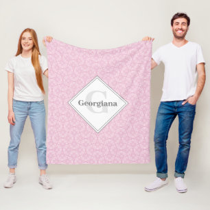 Monogram Dusky Ro Preppy in Rosa Art Deco Fläkt Fleecefilt