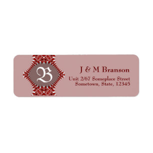 Monogram Dusky Rosa + Red Snöre Address Label Returadress Etikett