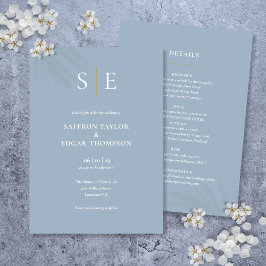 Monogram Dusty Blue allt på en Bröllop Inbjudningar