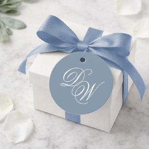 Monogram Dusty Blue Bröllop Elegant Skrift Enkel Gåvor Etiketter