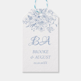 Monogram Dusty Blue Bröllop Presentetikett