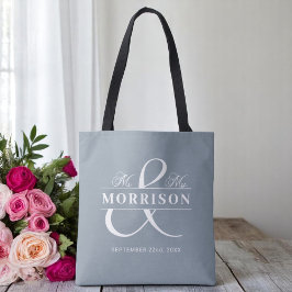 Monogram Dusty Blue Bröllop Tygkasse