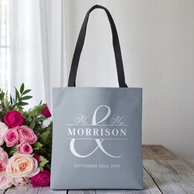 Monogram Dusty Blue Bröllop Tygkasse (Skapare uppladdad)