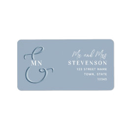 Monogram Dusty Blue Bröllops returadressetikett Adressetikett
