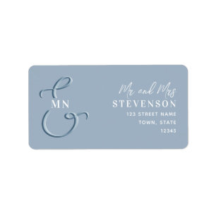 Monogram Dusty Blue Bröllops returadressetikett Adressetikett
