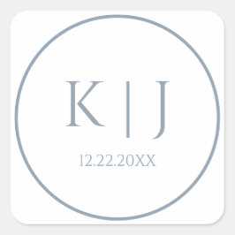 Monogram Dusty Blue Elegant Minimalist Bröllop Fyrkantigt Klistermärke