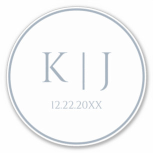 Monogram Dusty Blue Elegant Minimalist Bröllop Klistermärken