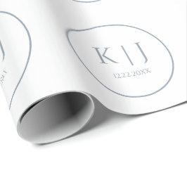 Monogram Dusty Blue Elegant Minimalistisk Bröllop Presentpapper