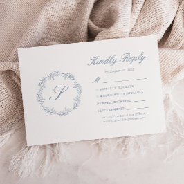 Monogram Dusty Blue Krans Bröllop OSA Kort