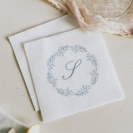 Monogram Dusty Blue Krans Klassisk Bröllopsskrift Pappersservett