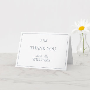 Monogram Dusty Blue Script Bröllop Photo Tack Kort
