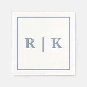 Monogram Dusty Blue Simple Minimal Trendig Bröllop Pappersservett