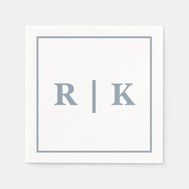 Monogram Dusty Blue Simple Minimal Trendig Bröllop Pappersservett (Framsidan)