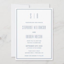 Monogram Dusty Blue & Vit Modern Enkel Bröllop