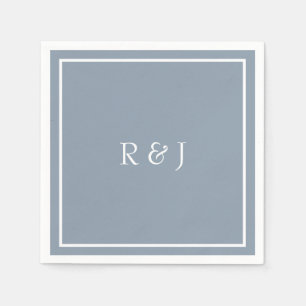Monogram Dusty Blue White Ampersand Coola Bröllop Pappersservett