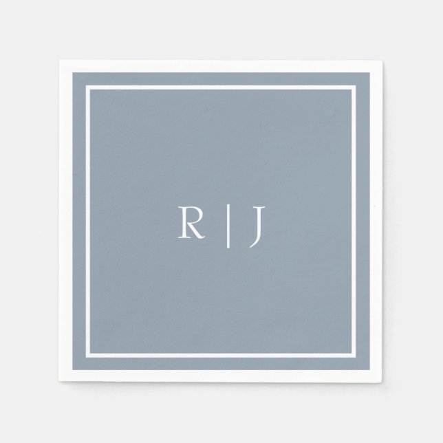 Monogram Dusty Blue White Initialer Simple Bröllop Pappersservett (Framsidan)