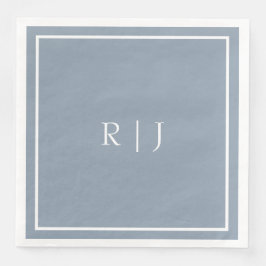 Monogram Dusty Blue White Initialer Simple Bröllop Pappersservett