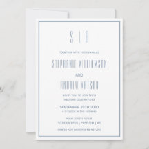 Monogram Dusty Blue & White Modern Simple Bröllop