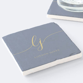 Monogram Dusty Navy Blue Guld Enkel Elegant Stenunderlägg