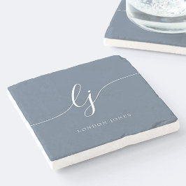 Monogram Dusty Navy Blue White Simple Elegant Stenunderlägg
