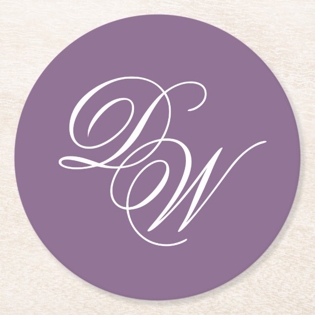 Monogram Dusty Purple Bröllop Enkel Kalligrafi Underlägg Papper Rund (Framsidan)