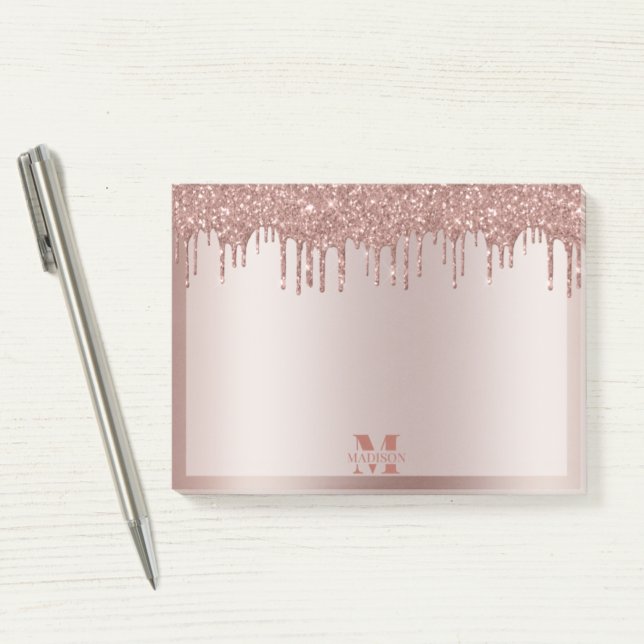 Monogram Dusty Ro Guld Glitter Metallic Post-it Block (Skapare uppladdad)