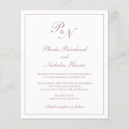 Monogram Dusty Ro Rosa Budget Wedding bjudande in