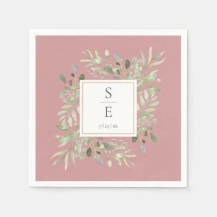 Monogram Dusty Rose Grönska Lövverk Pappersservett