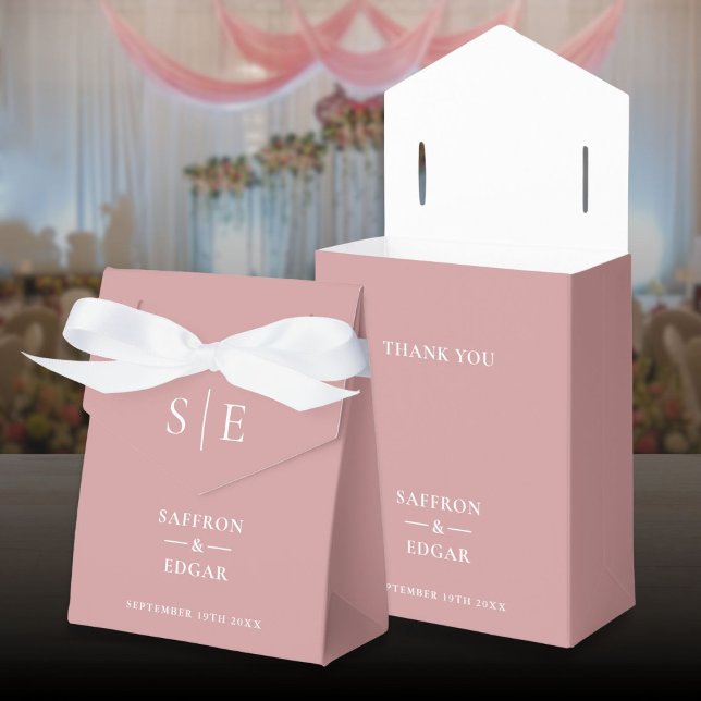 Monogram Dusty Rose Rosa Elegant Bröllop Presentaskar (Monogram Dusty Rose Pink Elegant Wedding Favor Boxes)