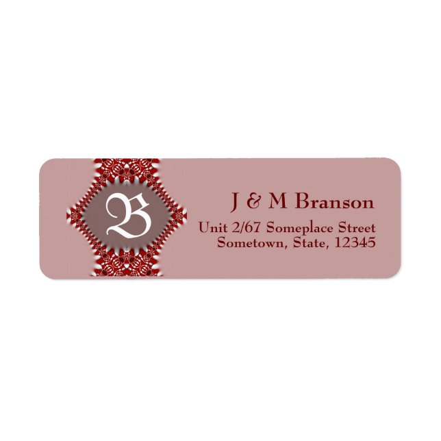 Monogram Dyster Rosa + Röd Spets Adressetikett Returadress Etikett (Framsidan)