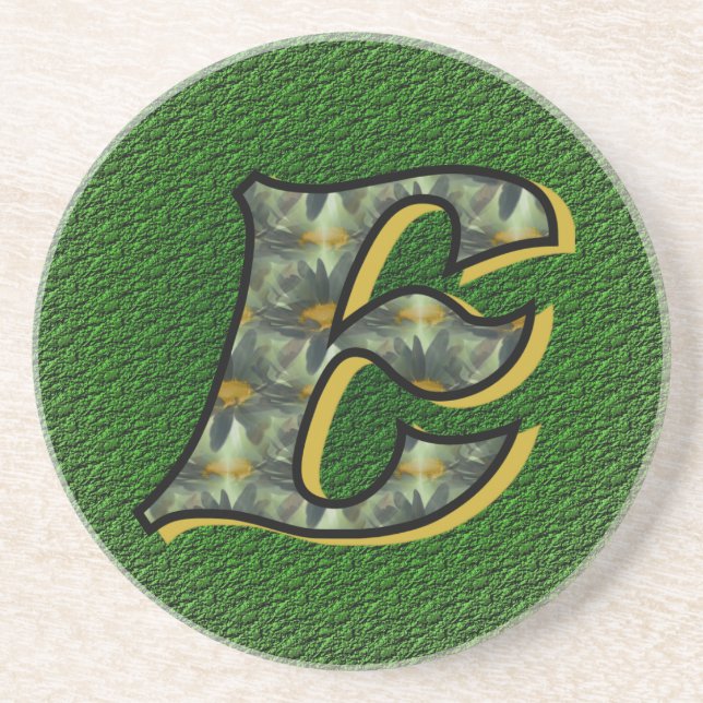 Monogram E Black Daisys Drink Underlägg Sandsten (Framsidan)