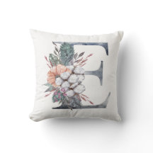 Monogram E Blommig Akvarell Blå Fersken Rosa 