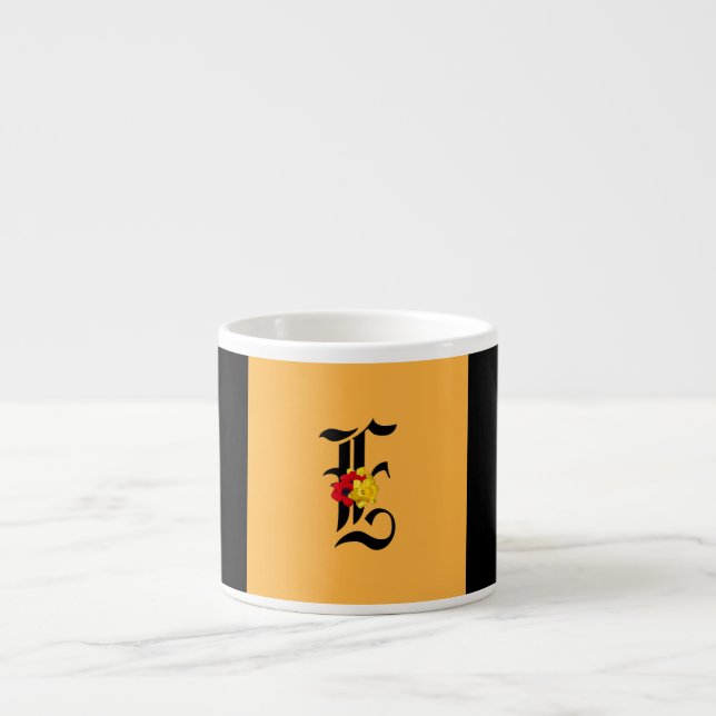Monogram E Blommor Svart Espressomugg (Framsidan)