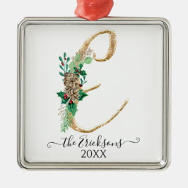 Monogram E Family Holly jul Guld Glitter Julgransprydnad Metall