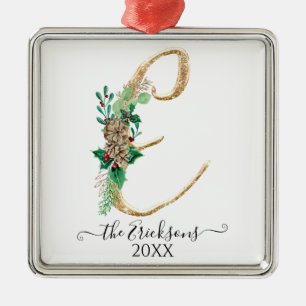 Monogram E Family Holly jul Guld Glitter Julgransprydnad Metall