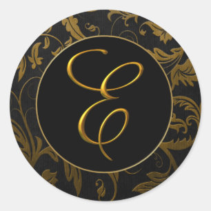Monogram E Guld och Svart-skademössessäl Runt Klistermärke