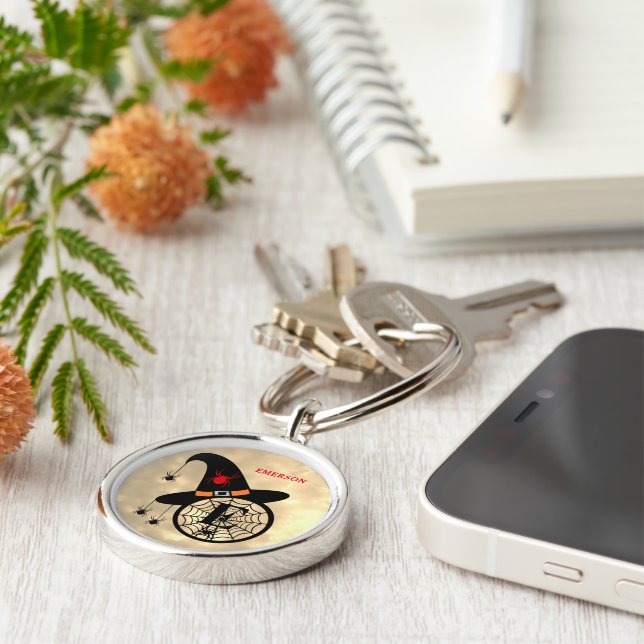 Monogram E Halloween Himlar Witch Spiders Namn Rund Silverfärgad Nyckelring (Sidan)