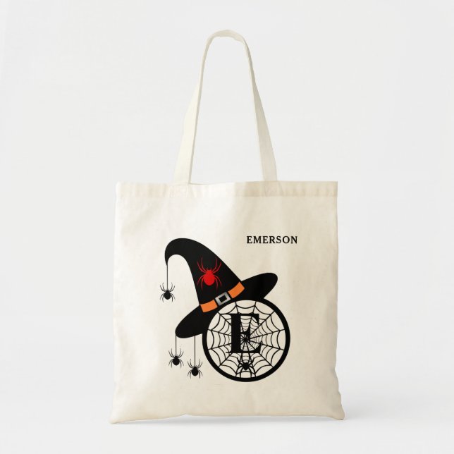 Monogram E Halloween-vinklande ditt namn Tygkasse (Framsidan)