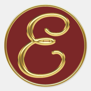 Monogram E i 3D guld Runt Klistermärke