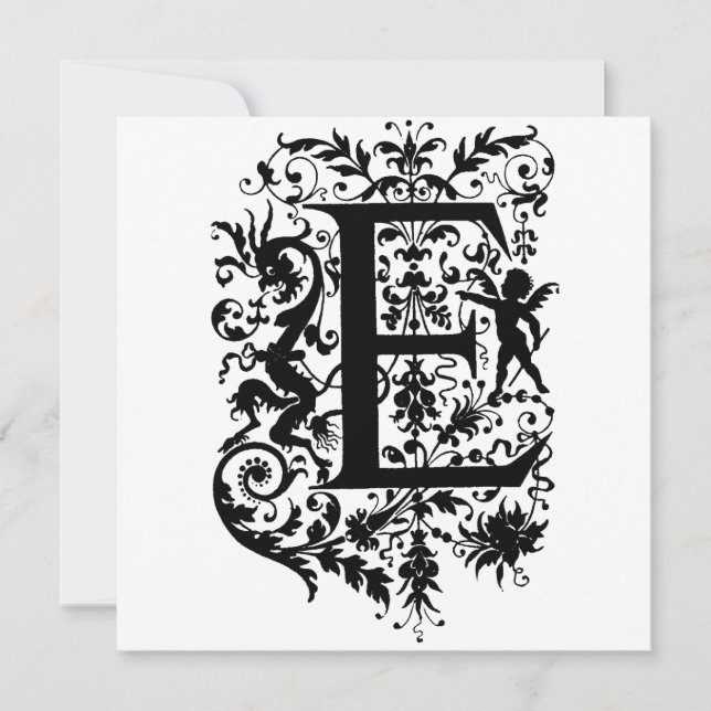 Monogram E Initial Black and White Cupid Mönster (Framsida)